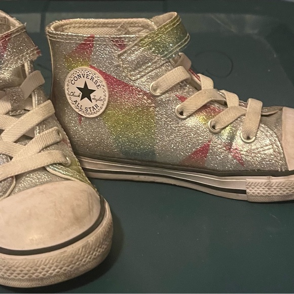 Converse Other - Converse Girls Toddler Size 9c Glittery Silver and Rainbow Sneakers